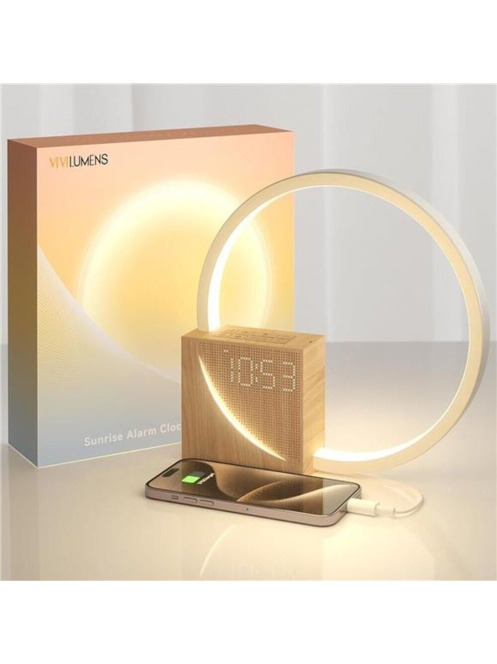 Sunrise alarm clock for heavy sleepers wake up light white noise sleep aid USB